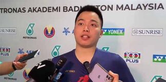 Aaron Chia answered media questions after a training session at the Academy of Badminton Malaysia, Bukit Kiara on Tuesday. (photo: BAM)