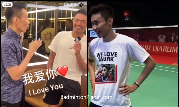 Lee Chong Wei shows his love and respect for Lin Dan and Taufik Hidayat. (photo: Lin Dan's FB and YouTube)