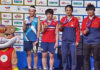 Akane Yamaguchi (second from left) poses for pictures with Tai Tzu Ying (left), He Bingjiao (right), and Zhang Yi Man (second from right).